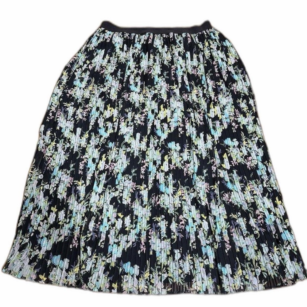 LC Lauren Conrad Floral Pleated Midi Skirt Womens XL Blue Pull On Boho
